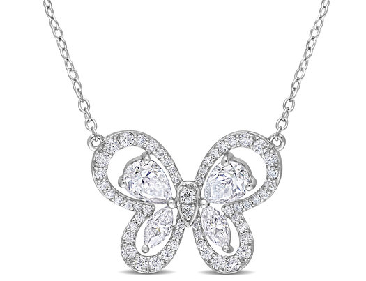 1.75 Carat (ctw) Lab-Created Moissanite Butterfly Pendant Necklace in Sterling Silver with Chain