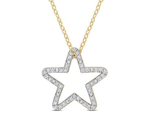 1/5 Carat (ctw) Diamond Star Charm Pendant Necklace in Yellow Plated Silver with Chain