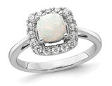 14K White Gold 6mm Opal Ring with Lab-Grown Diamonds 1/4 Carat (ctw)