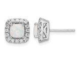 5mm Opal Earrings in 14K White Gold with Lab-Grown Diamonds 1/3 Carat (ctw)