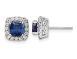 1.40 Carat (ctw) Lab-Created Blue Sapphire Halo Earrings in 14K White Gold Earrings with Lab-Grown Diamonds