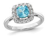 1.00 Carat (ctw) Aquamarine Ring in 14K White Gold with Lab-Grown Diamonds 1/4 Carat (ctw)