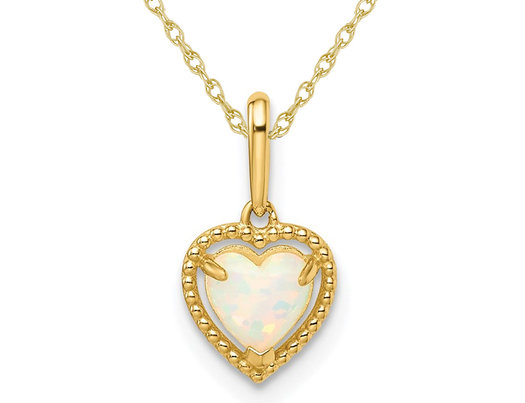 Lab-Created White Opal Heart Pendant Necklace in 14K Yellow Gold with Chain