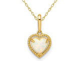 Lab-Created White Opal Heart Pendant Necklace in 14K Yellow Gold with Chain