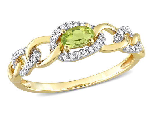 1/4 Carat (ctw) Peridot Link Ring in 10K Yellow Gold with Diamonds