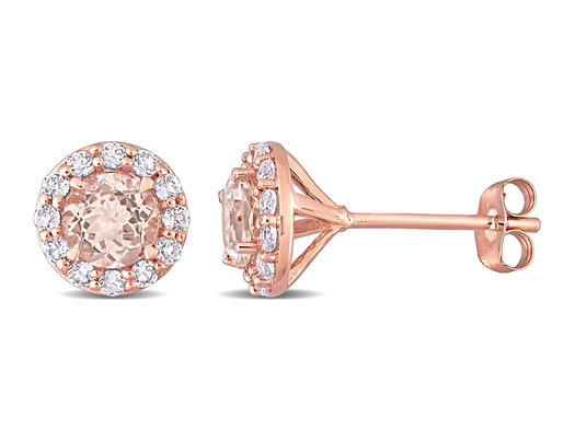 1.68 Carat (ctw) Morganite and White Topaz Halo Earrings in 14K Rose Pink Gold with Diamonds