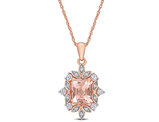1 5/8 Carat (ctw) Morganite and White Sapphire Pendant Necklace in 10K Rose Pink Gold and Chain