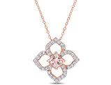 2.00 Carat (ctw) Morganite & White Topaz Floral Pendant Necklace in Rose Plated Sterling Silver