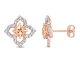 1.60 Carat (ctw) Morganite and White Topaz Floral Earrings in Rose Plated Sterling Silver
