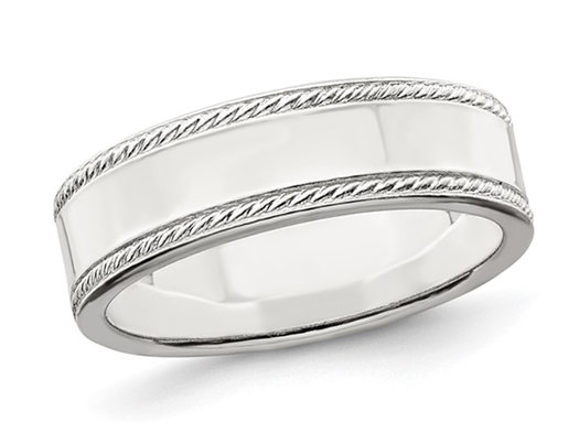 Ladies or Men's Sterling Silver 6mm Edge Design Wedding Band Ring