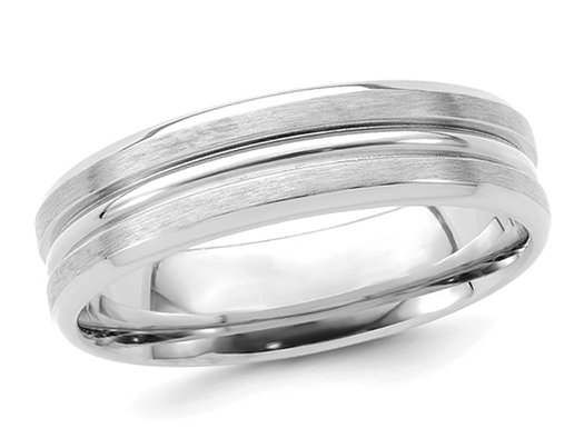 Ladies or Men's 14K White Gold 6mm Fancy Satin Brush Wedding Band Ring