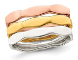 Three Ring Set Wedding Band Rings in Rose Plated Sterling Silver