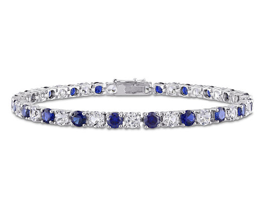 14.20 Carat (ctw) Lab-Created Blue and White Sapphire Bracelet in Sterling Silver  (7.25 Inches)