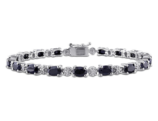 11.15 Carat (ctw) Black Sapphire Bracelet in Sterling Silver  (7.25 Inches)