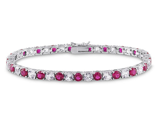 14.50 Carat (ctw) Lab-Created Ruby and White Sapphire Bracelet in Sterling Silver (7.25 Inches)