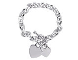 Sterling Silver Oval Link Heart Charm Bracelet with Toggle Clasp (7.50 Inches)