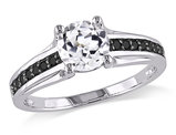 1 3/8 Carat (ctw) Lab-Created White Sapphire Engagement Ring in Sterling Silver with Black Diamonds 1/7 Carat (ctw)