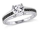 1 3/8 Carat (ctw) Lab-Created White Sapphire Engagement Ring in Sterling Silver with Black Diamonds