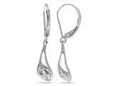 Sterling Silver Drop Leverback Earrings with Diamonds Accents