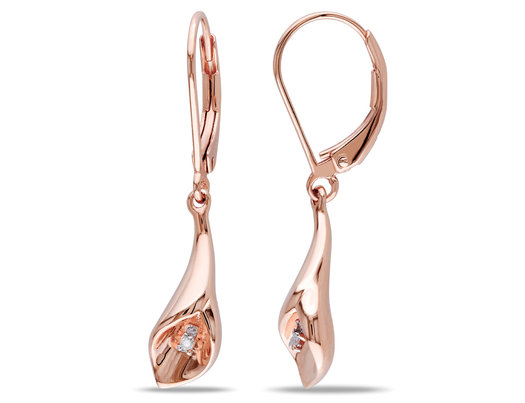 Sterling Silver Drop Leverback Earrings with Diamonds Accents