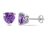 3.30 Carat (ctw) Amethyst Solitaire Heart Earrings in Sterling Silver