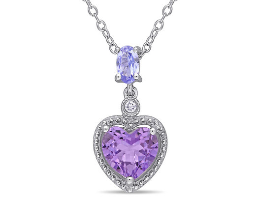 1.05 Carat (ctw) Amethyst Heart Pendant Necklace in Sterling Silver with Chain