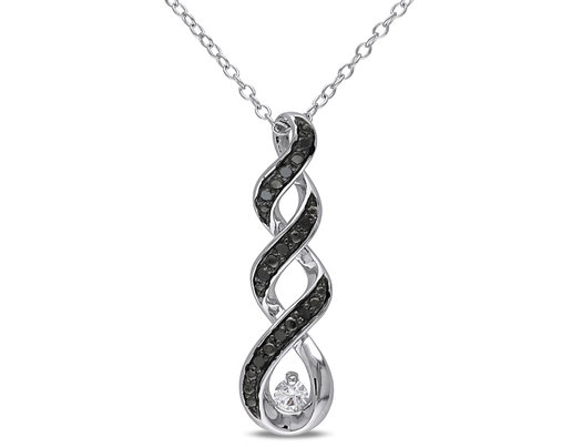 1/10 Carat (ctw) Black Diamond Infinity Pendant Necklace in Sterling Silver with Chain and White Sapphire