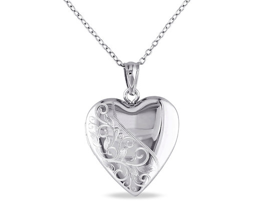 Sterling Silver Locket Heart Pendant Necklace with 18 Inch Chain