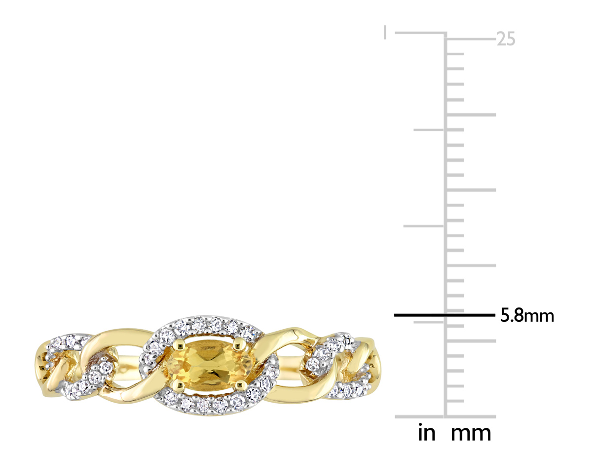 1/4 Carat (ctw) Citrine Link Ring in 10K Yellow Gold with Diamonds - Picture 7 of 12