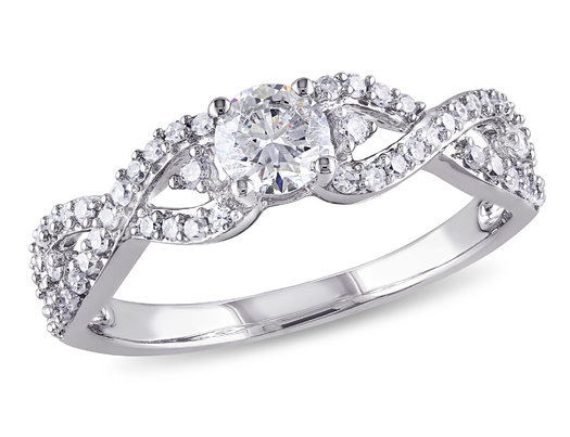 5/8 Carat (ctw H-I, I1-I2) Diamond Twist Engagement Ring in 14K White Gold