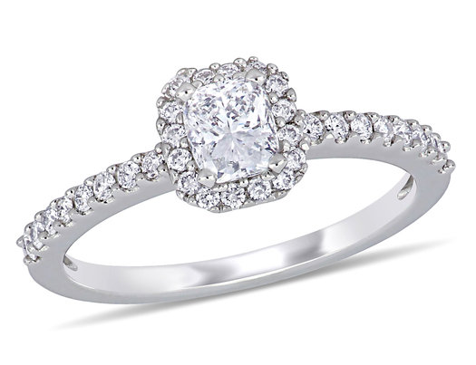 7/10 Carat (ctw VS2-SI1, G-H-I) Diamond Cushion-Cut Halo Engagement Ring in 14k White Gold