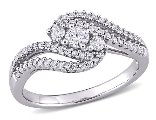 1/2 Carat (ctw H-I, I2-I3) Three-Stone Diamond Engagement Ring in 14K White Gold