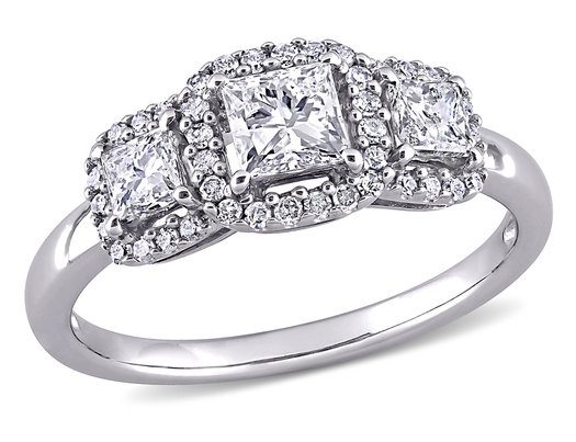 1.00 Carat (ctw H-I, I2-I3) Three-Stone Princess-Cut Diamond Engagement Ring in 10K White Gold