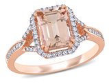 1 1/2 Carat (ctw) Morganite Ring in 14K Rose Gold with Diamonds