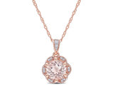 1.15 Carat (ctw) Morganite Flower Pendant Necklace in 14K Rose Pink Gold with Diamonds and Chain