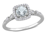 2/5 Carat (ctw) Aquamarine Ring in Sterling Silver with Accent Diamonds