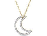 1/5 Carat (ctw) Diamond Moon Charm Pendant Necklace in Yellow Plated Silver with Chain