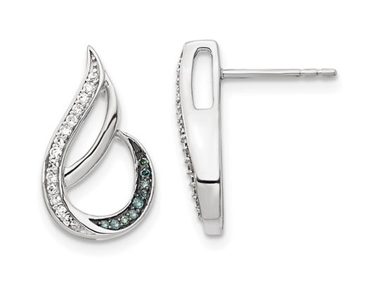 1/8 Carat (ctw) Enhanced Blue & White Diamond Drop Earrings in Sterling Silver