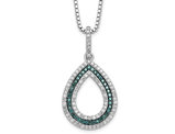 1/3 Carat (ctw) Blue & White Diamond Drop Pendant Necklace in Sterling Silver with Chain