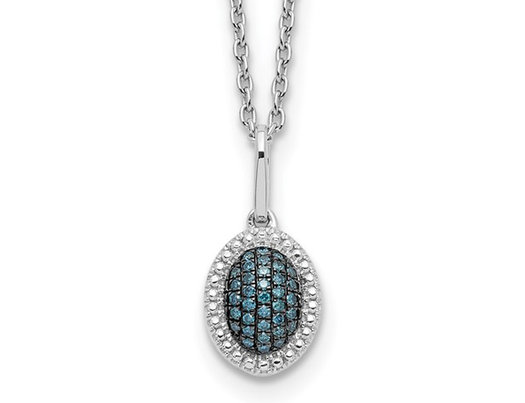 1/10 Carat (ctw) Blue & White Diamond Drop Pendant Necklace in Sterling Silver with Chain