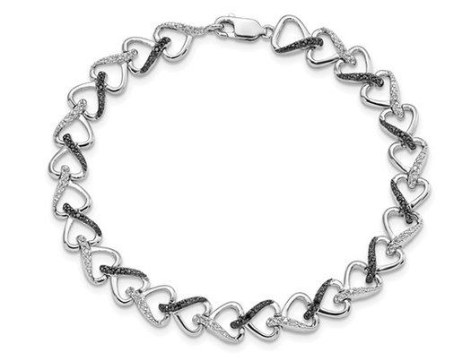 1/10 Carat (ctw) Black and White Diamond Heart Bracelet in Sterling Silver