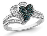 1/3 Carat (ctw) Blue & White Diamond Heart Promise Ring in Sterling Silver