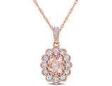 1.30 Carat (ctw) Morganite and White Sapphire Pendant Necklace in 10K Rose Pink Gold with Chain