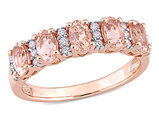 1.00 Carat (ctw) Morganite Band Ring in 14K Rose Pink Gold with Diamonds