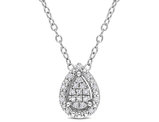 1/10 Carat (ctw I-J, I2-I3) Diamond Drop Cluster Halo Pendant Necklace with Chain
