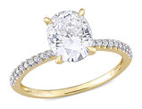 2.00 Carat (ctw) Lab-Created Oval Moissanite Solitaire Engagement Ring 14K Yellow Gold with Diamonds