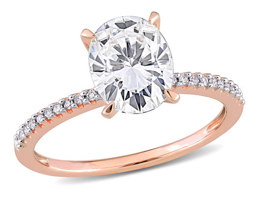 2.00 Carat (ctw) Lab-Created Oval Moissanite Solitaire Engagement Ring 14K Rose Gold with Diamonds