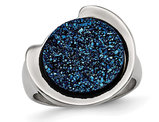 Blue Druzy Quartz Ring in Polished Stainless Steel