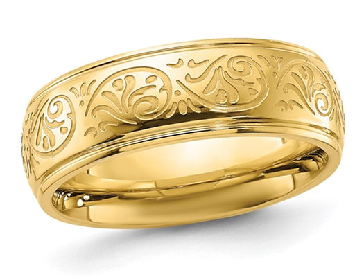 Ladies or Men s Plated Stainless Steel 7.5mm Etched Design Band Ring
