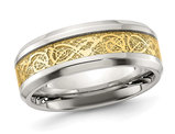 Men's Yellow Plated Stainless Steel Band Ring with Inlay Design (8.0,mm)